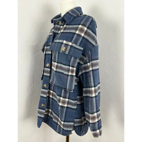 FLANNEL BLANKET JACKET Blue Plaid (Womens: Small) - Picture 4 of 11